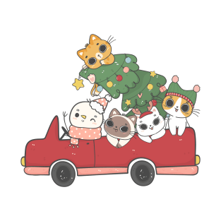 Kawaii Christmas Cat and Friends T-Shirt