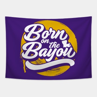 Retro Born on the Bayou Word Art Louisiana // Louisiana Proud Purple and Gold Tapestry