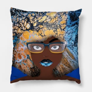 Galaxy Girl Blue & Gold Pillow