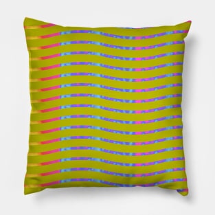 Wavy Lines Rainbow on Yellow Green Pillow