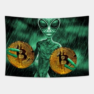 Alien Bitcoin Collectors Mars Invasion Sci-fi Tapestry