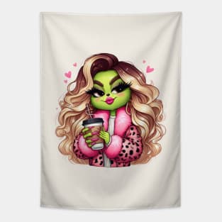 Boujie Green Girl Christmas Tapestry