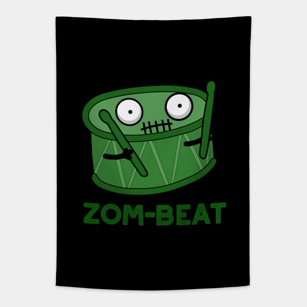 Zom-beat Cute Halloween Zombie Drum Pun Tapestry by punnybone