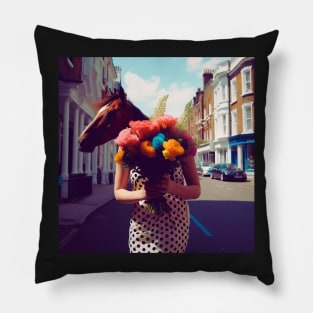 Surreal flowers and horse Pillow