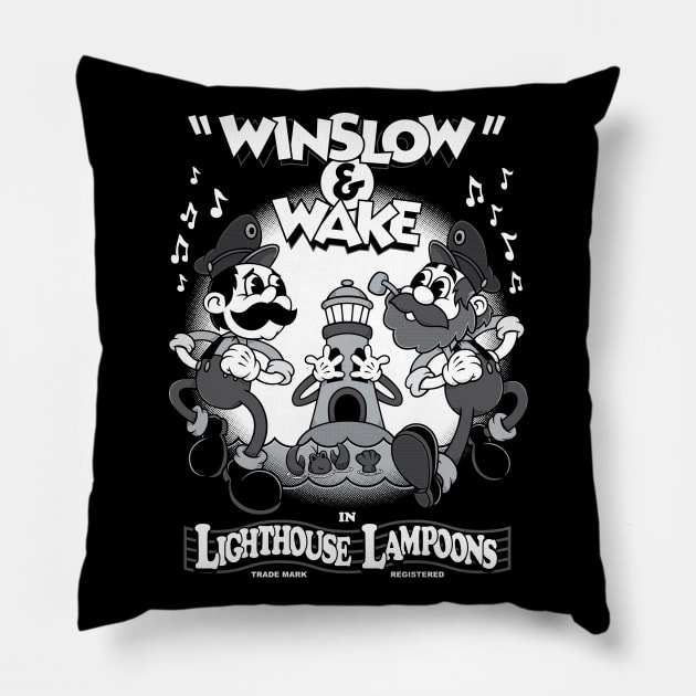 Vintage Cartoon Lighthouse Lampoons - Winslow & Wake - Creepy Cute Horror Pillow by Nemons