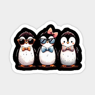 Cute Penguin Trio Graphic Tee for Kids | Adorable Bow Tie Penguin | Dark Magnet