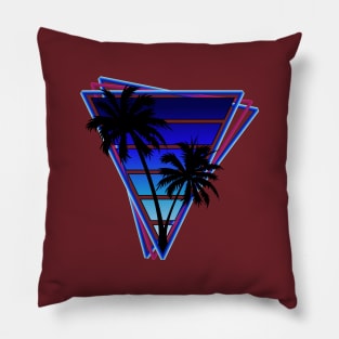 Retrowave style palm tree sunset Ultra Blue Pillow