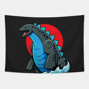 Blue Godzilla with blue flames Tapestry