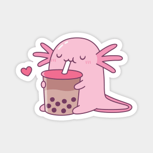 Chubby Axolotl Enjoys Bubble Tea Magnet