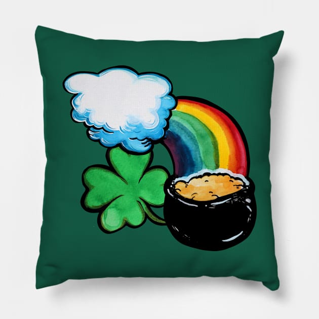 Pot of Gold At Rainbow's End Clover Pillow by bubbsnugg