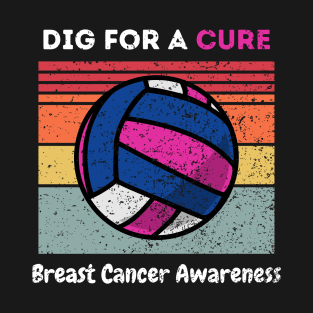 Dig For A Cure Vintage Retro Breast Cancer Awareness Volleyball T-Shirt