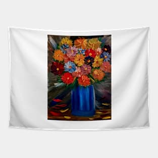 lovely abstract background and vibrant flowers in a glass vase . Tapestry