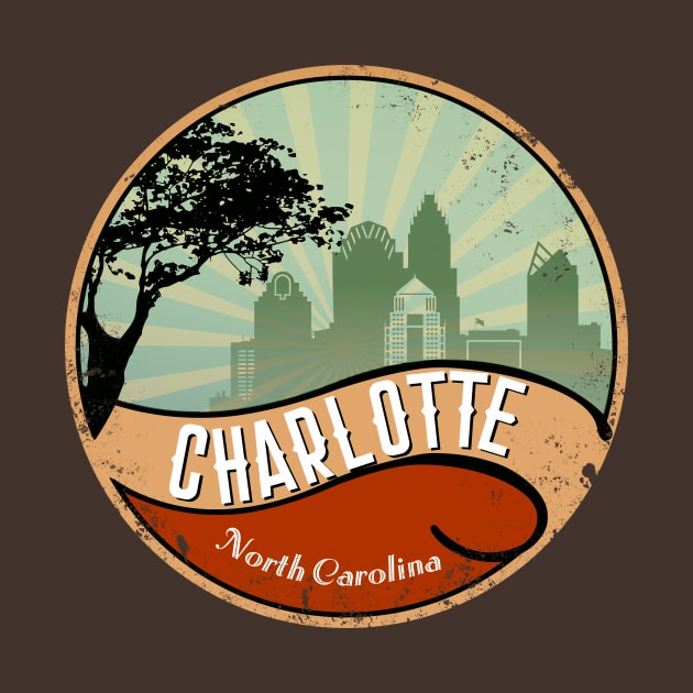 Charlotte City Skyline Design North Carolina Retro Vintage 80s by DimDom