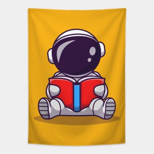 Cute Astronaut Reading Book Cartoon Tapestry