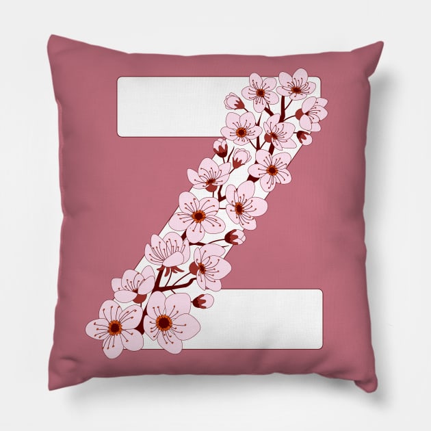 Colorful capital letter Z patterned with sakura twig Pillow by Alina