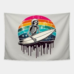 Funny Skeleton Surfer Rainbow Tapestry