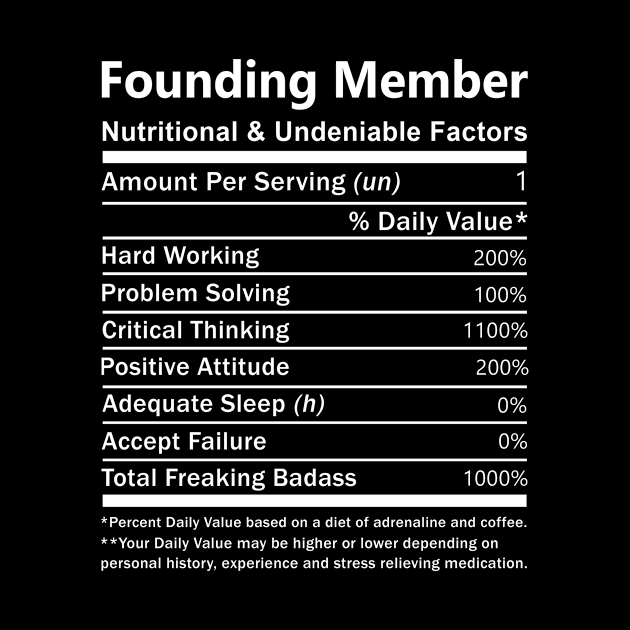 Founding Member T Shirt - Nutritional and Undeniable Factors Gift Item Tee by Ryalgi