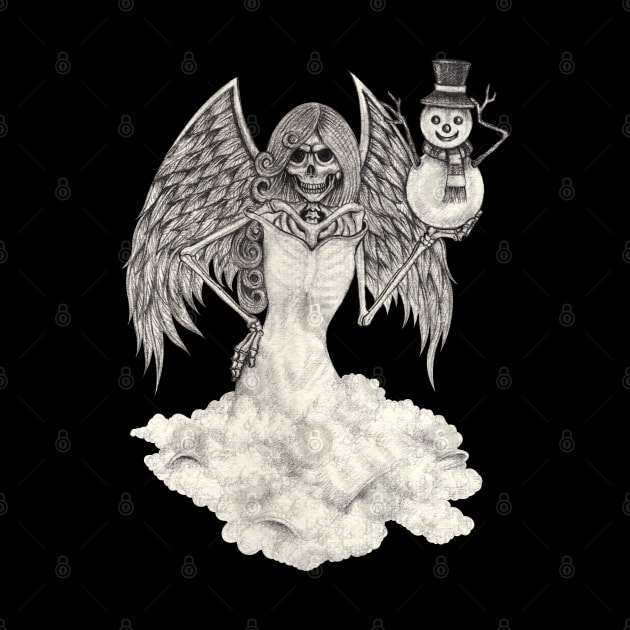 Fantasy surreal skull angel with snowman. by Jiewsurreal