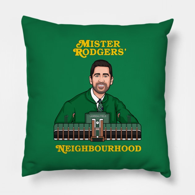 Green Bay Rodgers 12 MR. RODGERS NEIGHBOURHOOD Pack Lambeau Wisconsin Cheesehead Pillow by turfstarfootball