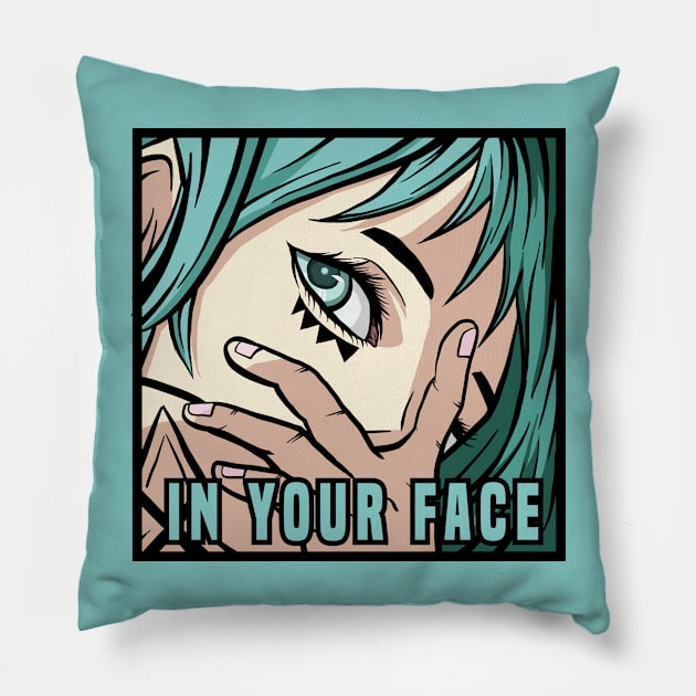 In Your Face Anime Stickers Pillow by Sekainime