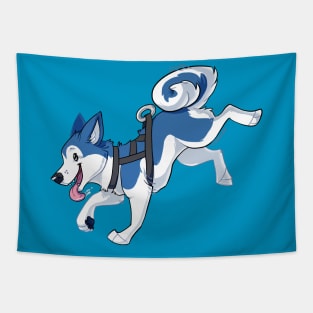 Blue Husky Running Tapestry