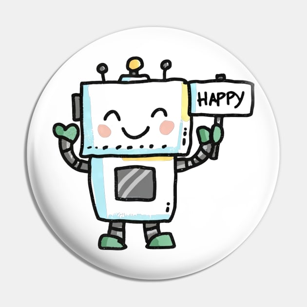 Cute Happy Robot Pin by Gadgetealicious