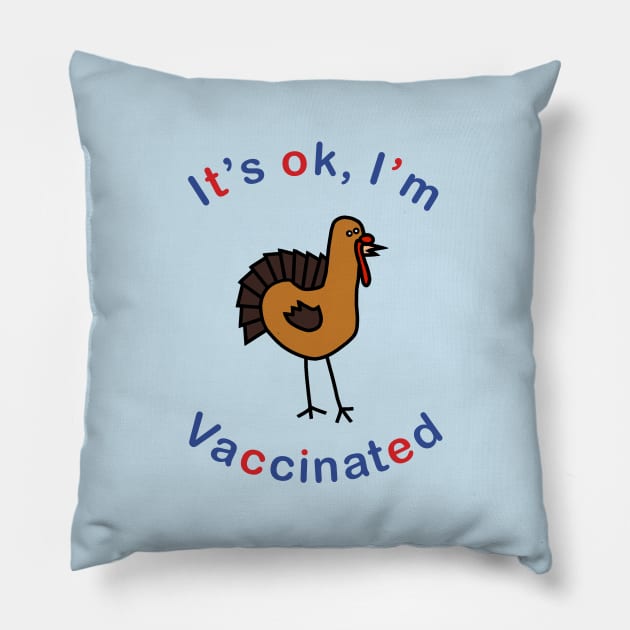 Thanksgiving Turkey says Its OK Im Vaccinated Pillow by ellenhenryart