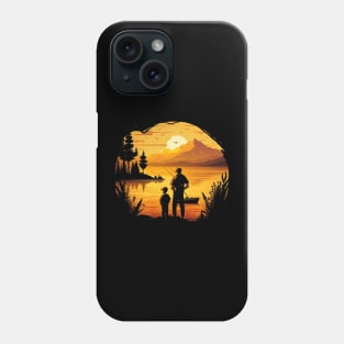 father and son fishing at sunset Phone Case