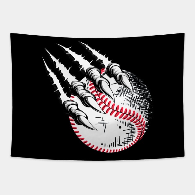 Skeleton hand baseball scratching baseball player Tapestry by Sandra Holloman