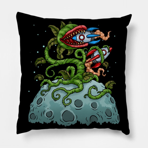 Venus Fly Trap Gift Kids Moon Spaceship Carnivorous Plants Pillow by PomegranatePower