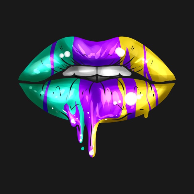 Big Lips In Green, Purple And Yellow Golden For Mardi Gras by SinBle