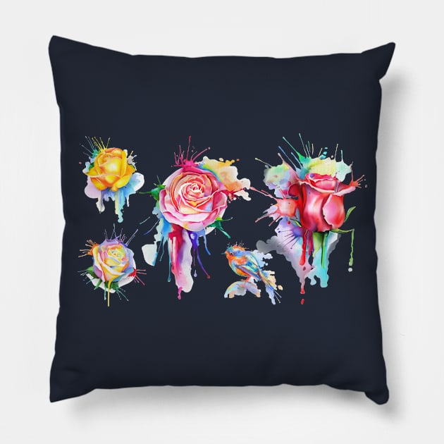 Roses watercolor hand drawn Pillow by Mako Design 