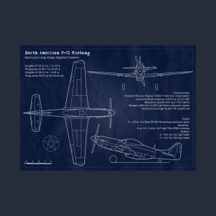 P51 Mustang Blueprint T-Shirt