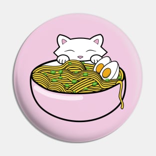 Funny cat eating yummy ramen noodles Pin