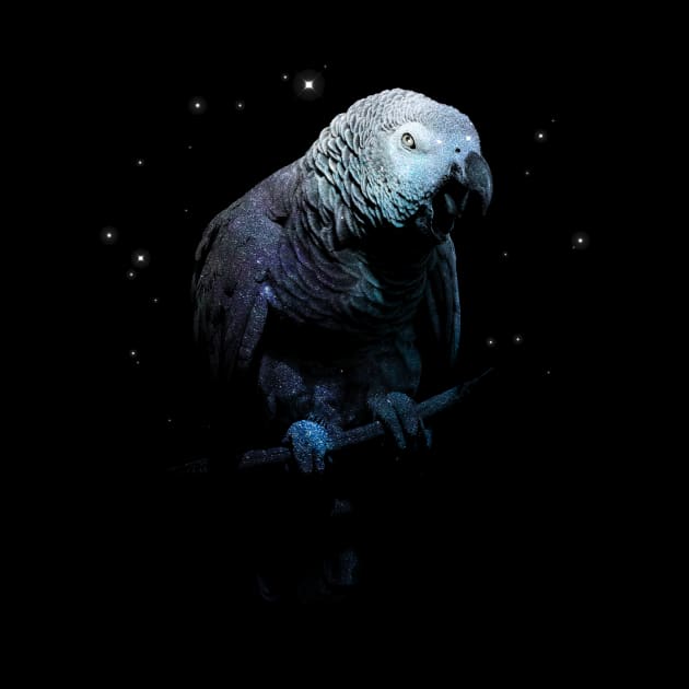 Space Nebula Double Exposure African Grey Parrot by BirdNerd