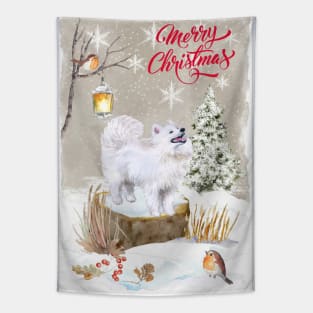 Samoyed Merry Christmas Santa Dog Holiday Greeting Tapestry