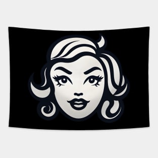 Classic Retro Pin-Up Girl Head in Monochrome Style Tapestry