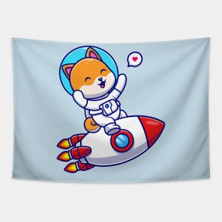 Cute Shiba Inu Dog Astronaut Riding Rocket Cartoon Tapestry
