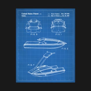 Jet Ski Patent - Watersports Lake Beach House Art - Blueprint T-Shirt