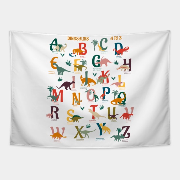 Dinosaurs A to Z- Rainbow Dinos Chart Tapestry by Winkeltriple