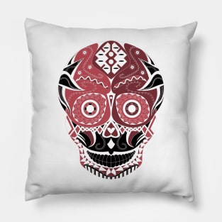 skull mania ecopop tribal mexican art in scarlet calavera Pillow