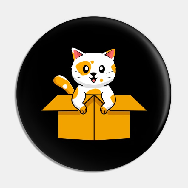 Cute Cat In A Cardboard Box Cat Lover Fun Pin by Foxxy Merch