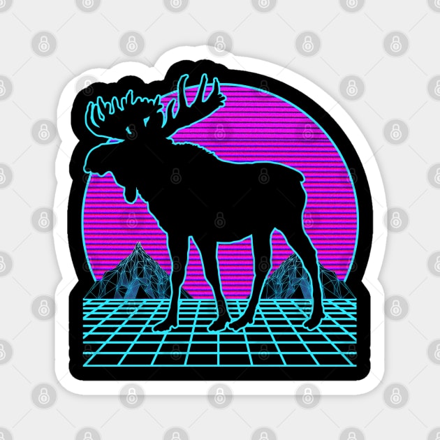 Moose deer Vaporwave Outrun Retro 80s Style Magnet by mohazain