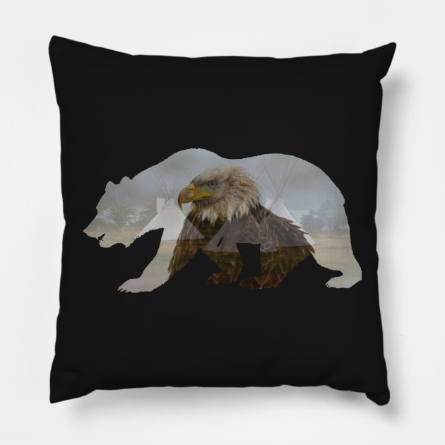 The Grizzly, Eagle and Lodges Pillow by Whisperingpeaks