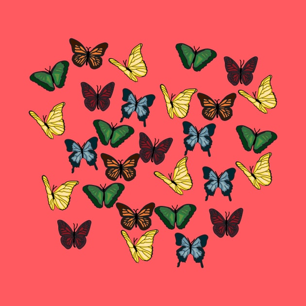 Red, Orange, Yellow, Green, and Blue Butterflies by courtneylgraben