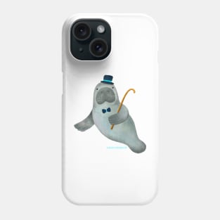 Manatee dancer with bowtie, hat and stick Phone Case