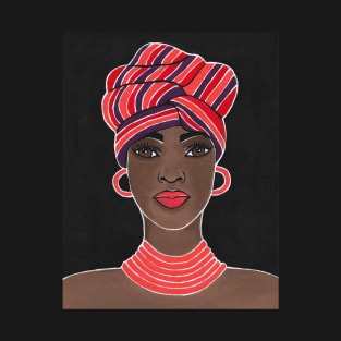 Black Queen Woman With Striped Headwrap T-Shirt