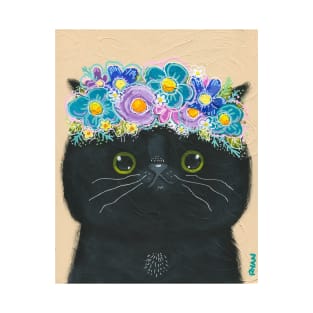 Black Cat With Flower Crown T-Shirt