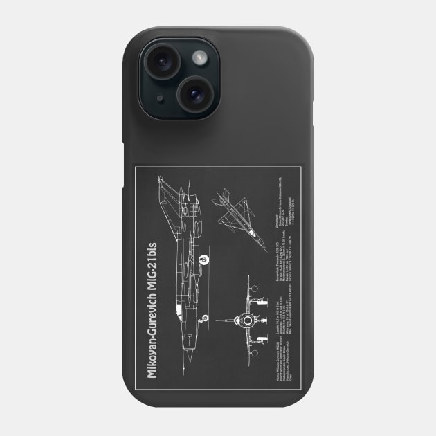 Mikoyan-Gurevich MiG-21 bis Fishbed Fighter - PD Phone Case by SPJE Illustration Photography