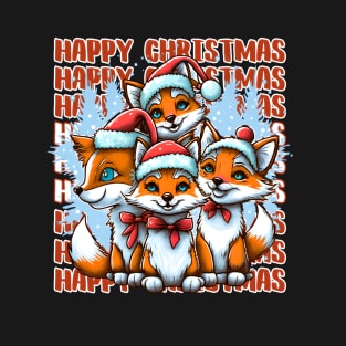 Fox Family in Santa Hats T-Shirt